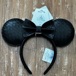 New Disney Loungefly Black Textured Leather Mickey Mouse Ears Headband NWT